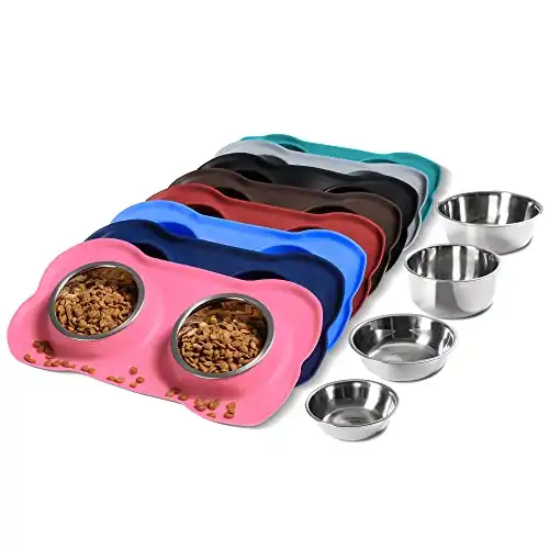 Hubulk Stainless Steel Dog Bowls with No-Spill Non-Skid Silicone Mat