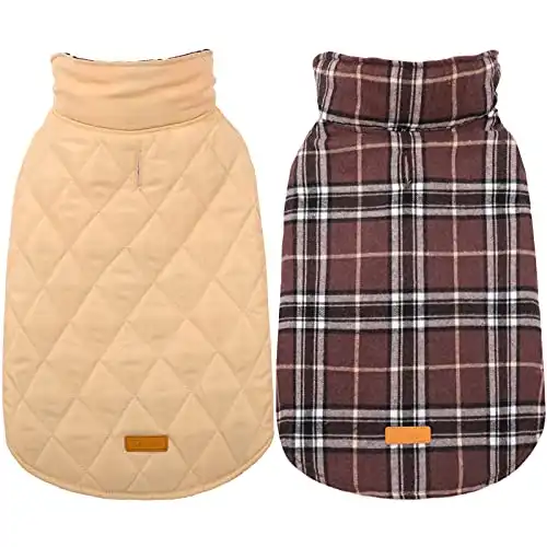 Kuoser Cozy Waterproof and Windproof Reversible British Style Plaid Dog Vest